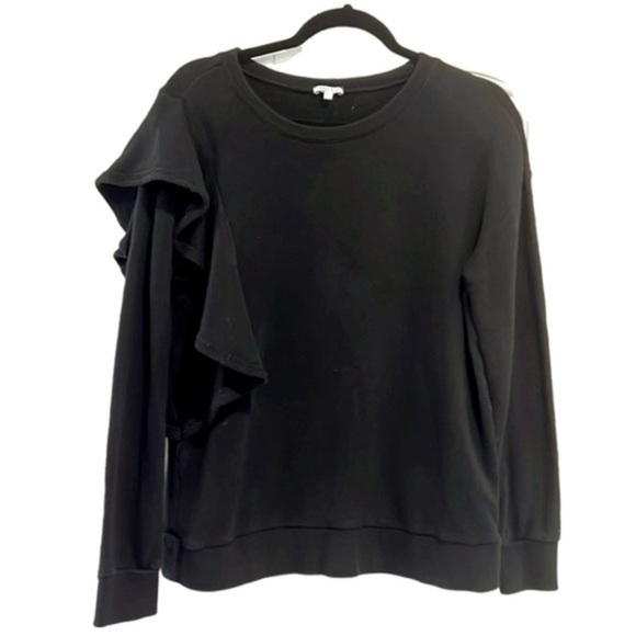 Splendid Westfourth Black Pullover Sweatshirt with One Side Ruffle Accent - Picture 2 of 16